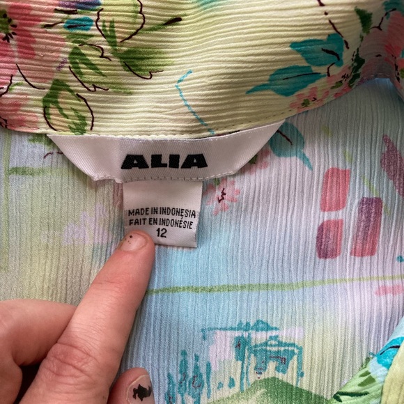 Alia Retro Tropical Hawaiian Bright Multicolor Button Up Blouse SIze 12 - Picture 7 of 9